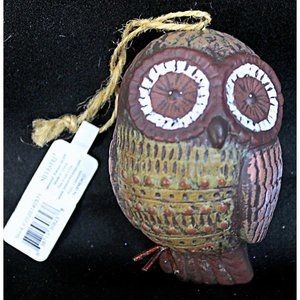 NWT 2013 Silvestri 3.5" Ceramic Brown Owl Ornament Vtg-look Big Eyes Woodsy
